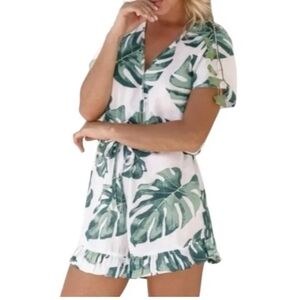 Piyama 100% Rayon Panama Palm Green Leaf Tropical Romper Small